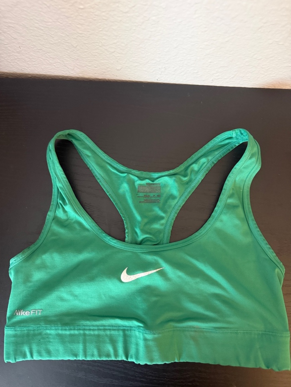 Nike Women's Green Racerback Sports Bra with White Swoosh